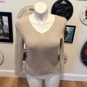 Eileen Fisher Loose Knit Linen Blend V-Neck Sweater Size Large